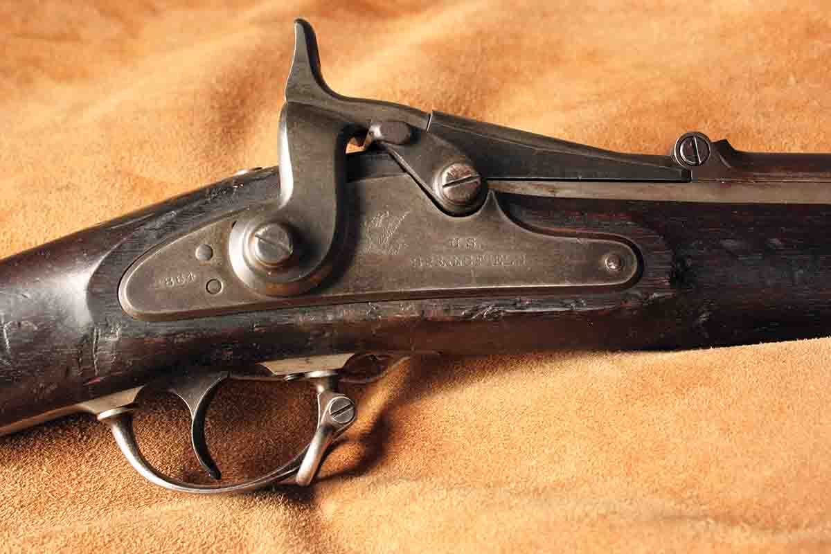 The lockplate is stamped “1864,” the year the muzzleloader was made.
